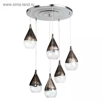 Люстра подвес "Капли" 6x20W E14 медный, серебристый 65x65x270см