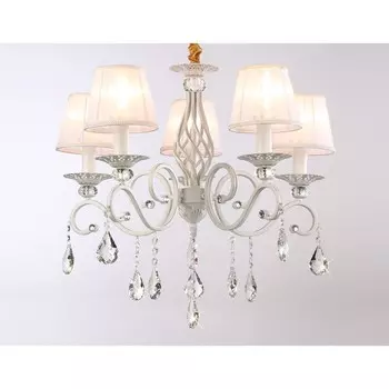 Люстра подвесная с абажурами и хрусталём Ambrella light, Traditional, TR4547, 5хE14, цвет белый, серебро