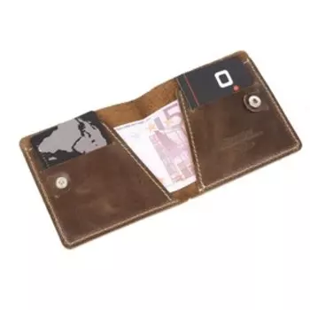 M-955 Портмоне на кнопке, отдел для карт(2)/купюр, цвет темно-коричневый пулап 9,5х9,5х1см