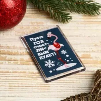 Магнит акрил "Фламинго. Счастья" прямоугольник 4,5х7 см