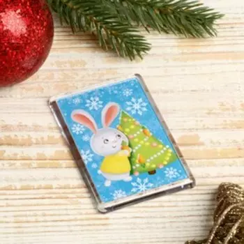 Магнит акрил "Зайчик с ёлкой" прямоугольник 4,5х7 см