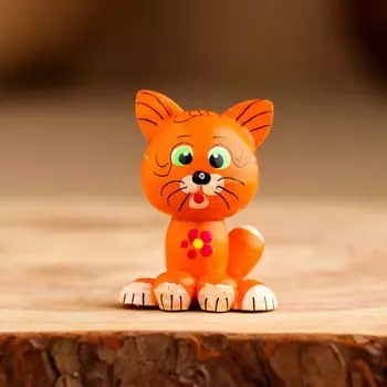 Магнит "Котик с цветочком" 6 см, ручная роспись