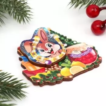 Магнит новогодний двухслойный "Здоровья!" заяц, варенье