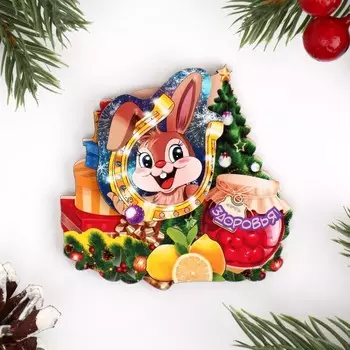 Магнит новогодний двухслойный "Здоровья!" заяц, варенье
