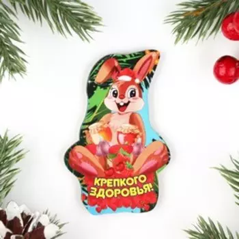 Магнит новогодний "Крепкого Здоровья!" заяц с вареньем, 7х8см