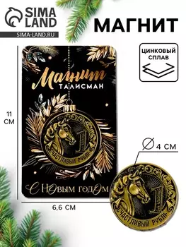 Магнит новогодний на холодильник «Счастливый рубль», d=4 см