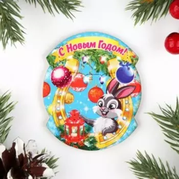 Магнит новогодний "С Новым Годом!" заяц с фонарем, 7х8см