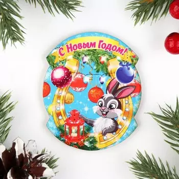 Магнит новогодний "С Новым Годом!" заяц с фонарем, 7х8см