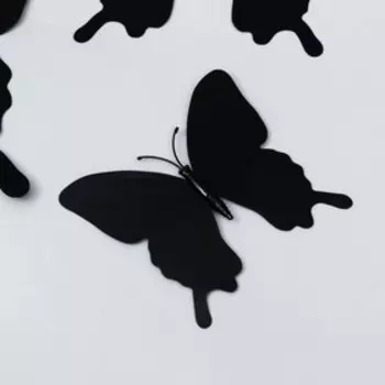 Магнит пластик "Бабочки двойные крылья" чёрный набор 12 шт