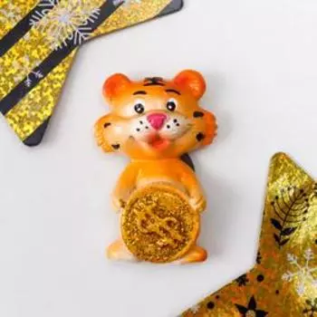 Магнит полистоун "Тигруша с золотой монетой" МИКС 5,5х4 см