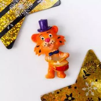 Магнит полистоун "Тигруша в цилиндре - музыкант" МИКС 5,5х3 см