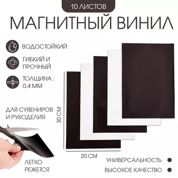 Магнитный винил, с клеевым слоем, TAKE IT EASY, набор 10 шт., толщина 0.4 мм, 2030 см