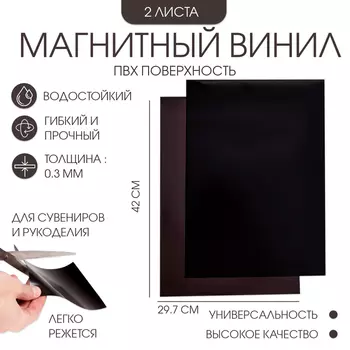 Магнитный винил, c ПВХ поверхностью, TAKE IT EASY, А3, набор 2 шт., толщина 0.3 мм, 4229.7 см, черный