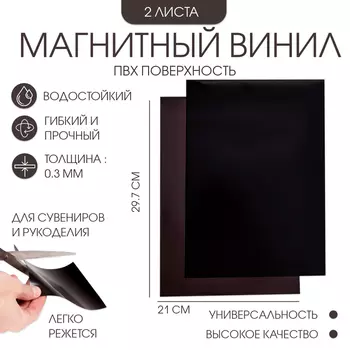 Магнитный винил, с клеевым слоем, ПВХ поверхностью, TAKE IT EASY, А4, набор 2 шт., толщина 0.3 мм, 2129.7 см, черный