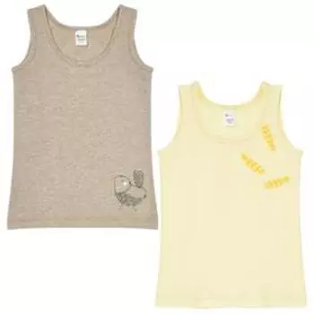 Майка для девочки, рост 128-134 см, цвет бежевый меланж, ваниль, 2 шт в уп.