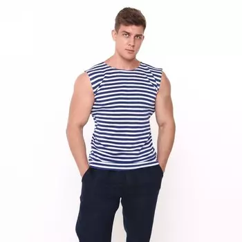 Майка мужская тельняшка (вязка), цвет синий, размер 48-50