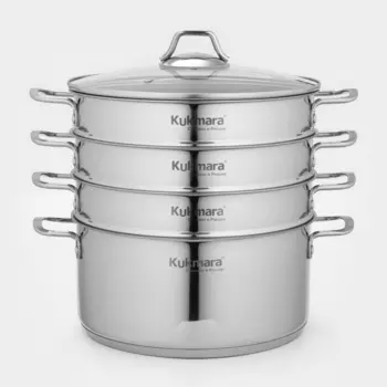 Мантоварка 3 в 1 KUKMARA, 6 л, d=26 см, 3 секции, капсульное дно, стеклянная крышка, индукция, нержавеющая сталь