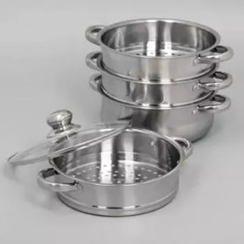 Мантоварка-пароварка Доляна «Классика», d=24 см, 4 уровня (нижний уровень 3.6 л), индукция, нержавеющая сталь