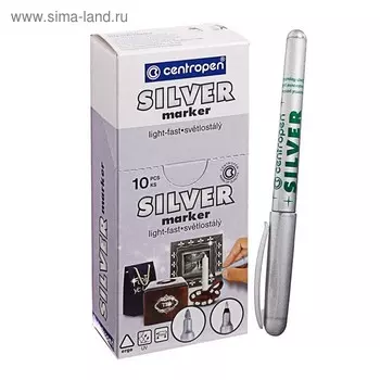 Маркер перманентный 2.5 мм Centropen 2670, тонкий, линия 1 мм, цвет серебристый
