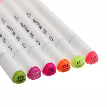 Маркеры для скетчинга двусторонние MESHU, 6 цветов (флуоресцентные цвета)