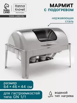 Мармит Hanna Knvell, 644644 см, откидывающаяся крышка, с окном, нержавеющая сталь, серебристый