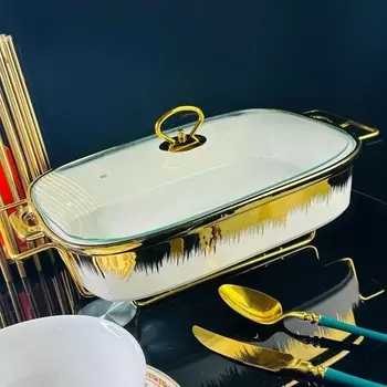 Мармит прямоугольный сервировочный Lenardi, с крышкой, на подставке, 38 см