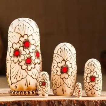 Матрёшка «Храм», красный фон, 5 кукольная, жженка