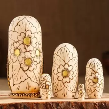 Матрёшка «Храм», желтый фон, 5 кукольная, жженка