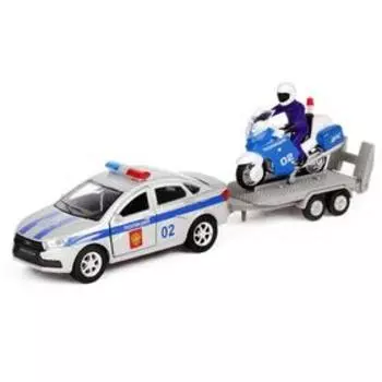 Машина металлическая инерционная «Lada Vesta. Полиция» с мотоциклом, 12 см