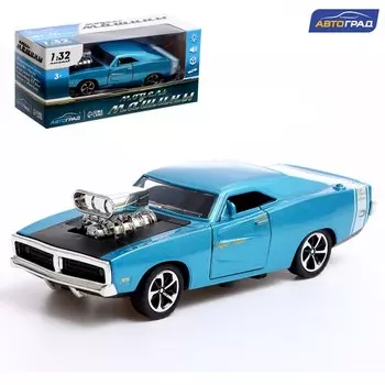 Машина металлическая Muscle car, масштаб 1:32, свет и звук, инерция, цвет синий