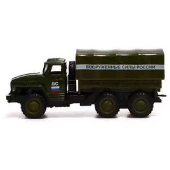 Машина металлическая «УРАЛ 4320 бортовой», 12 см, инерция, съёмный тент, цвет зелёный