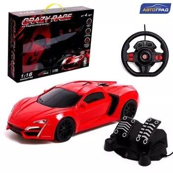 Машина радиоуправляемая RACE, 1:16, педали и руль, работает от батареек, цвет красный