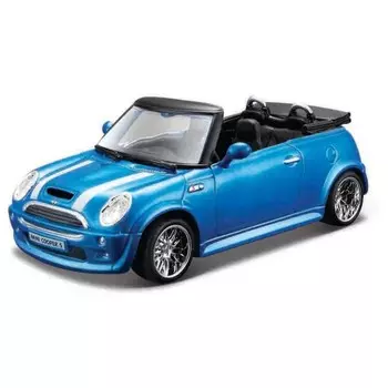 Машинка Bburago Mini Cooper S Cabriolet, Die-Cast, 1:32, цвет синий с принтом