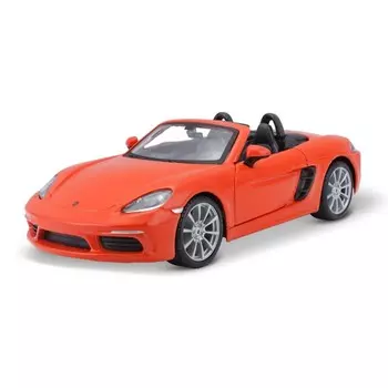 Машинка Bburago Porsche 718 Boxster, Die-Cast, 1:24, цвет оранжевый, открывающиеся двери
