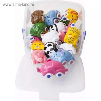 Машинки-животные, 18 шт, в ведерке
