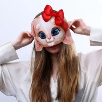 Маска на резинке «Кролик с бантиком», 27,5 х 23,7 см., 250 гр/кв.м