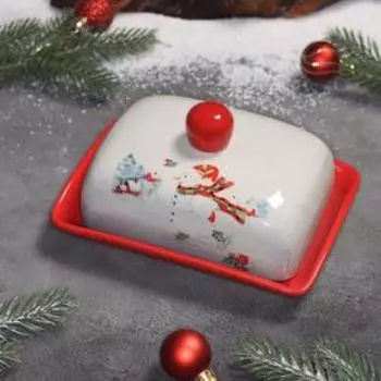 Масленка Доляна «Снеговик со зверятами», 16×12×8 см