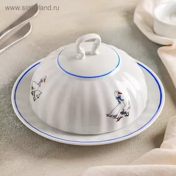 Маслёнка Добрушский завод «Гуси», 500 мл, фарфор, белая