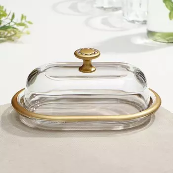 Масленка Paabahe. 19.813.1 см, стекло, прозрачная, золотистая