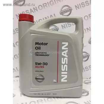 Масло моторное NISSAN А5/В5 5W-30, 5 л синтетика