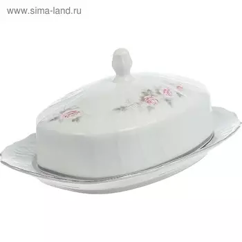 Маслёнка Bernadotte, декор «Бледные розы, отводка платина», 21 x 12 x 9 см
