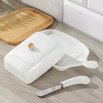 Маслёнка Доляна «Эстет», на деревянной подставке с ножом