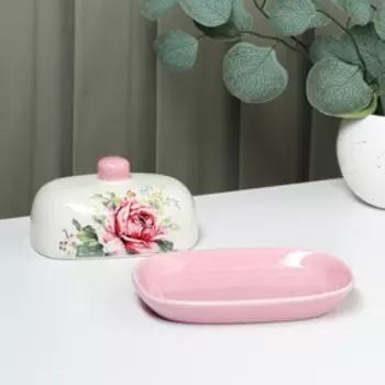 Маслёнка Доляна «Роза», 17,212,48,5 см, цвет розовый и белый