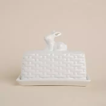 Маслёнка SL Home «Лесные кролики», 20.51115.5 см, керамика, белая