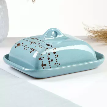 Маслёнка «Псковская», 18148 см, керамика, голубая