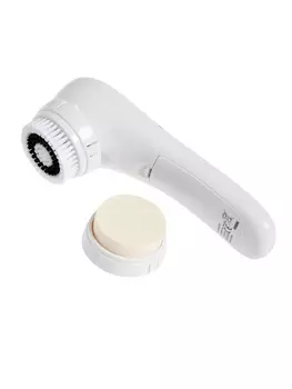 Массажер для лица SR-02, чистка и пилинг, 3 насадки: щетка, спонж, от батареек 2хАА, белый