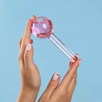 Массажёр для лица «Криосфера», с блёстками, d = 5 см, цвет розовый