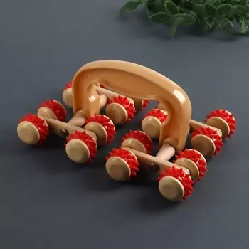 Массажёр «Сороконожка», 18,5 × 13,5 × 8 см, универсальный, 16 колёс с шипами, деревянный, цвет МИКС