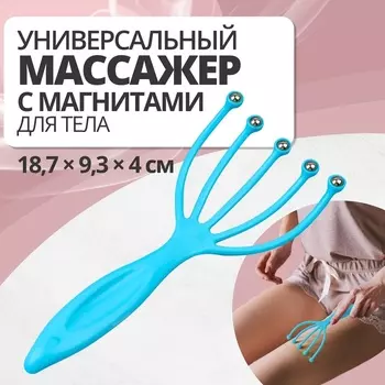 Массажёр, универсальный, 5 магнитных шара, 18,7 9,3 4 см, цвет голубой