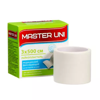 MASTER UNI лейкопластырь медицинский фиксирующий на нетканой основе, см: 3x500
